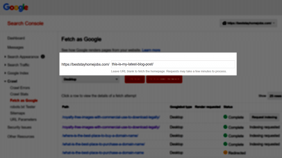 How to Submit A Blog Post To Google Search Console - Paste Your URL Like This