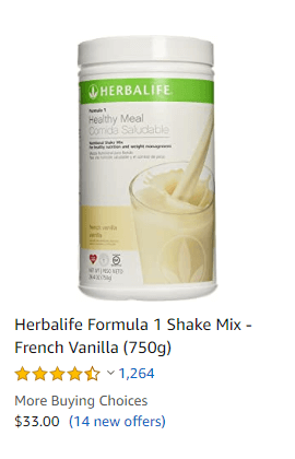 Herbalife MLM Review - Cost Comparison - Amazon Website - Herbalife Formula 1 Shake Mix - French Vanilla - 33.00