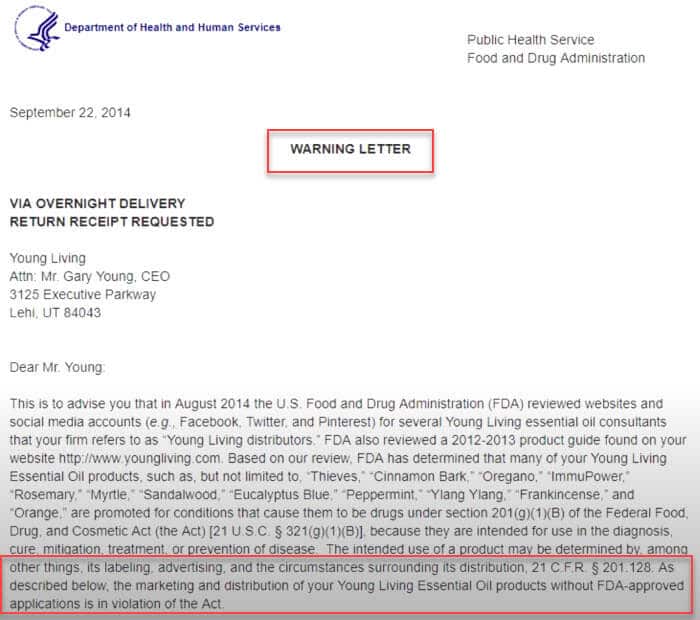 FDA Warning Letter to Young Living Founder Gary Young